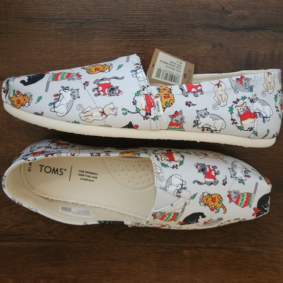 Toms Shoes - Womens Toms Christmas Holiday Cats Flat Shoes Belmont Casual Slip On